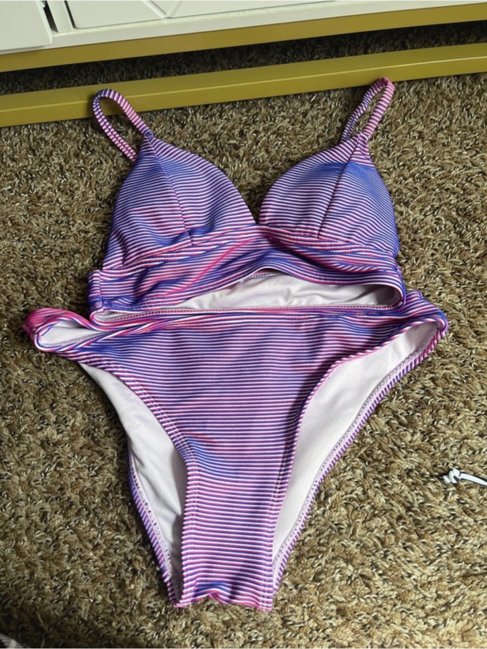 Striped Pink & Purple Bikini Set - Classic Two-Piece Swimwear